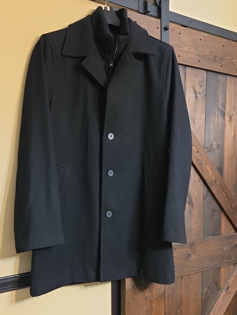 Men's Black Pea Coat - Tailored Wool-Blend Jacket